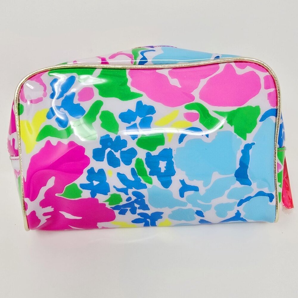 Lilly Pulitzer ✦ Floral Vinyl Cosmetic Bag ✦ Estée Lauder Pink Lining Gold Zip - Picture 4 of 7